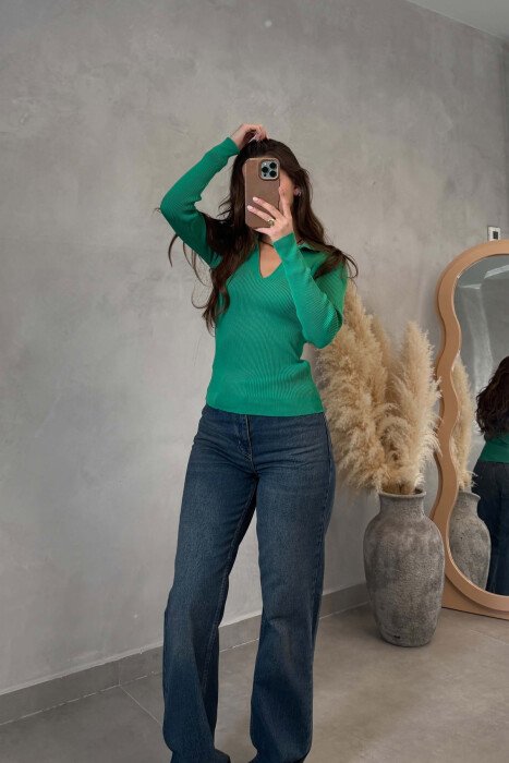 ONE COLOR POLO NECK WOMAN SWEATER GREEN/JESHILE - 4