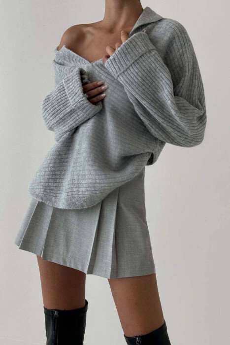 ONE COLOR POLO NECK WOMAN SWEATER GREY/GRI 