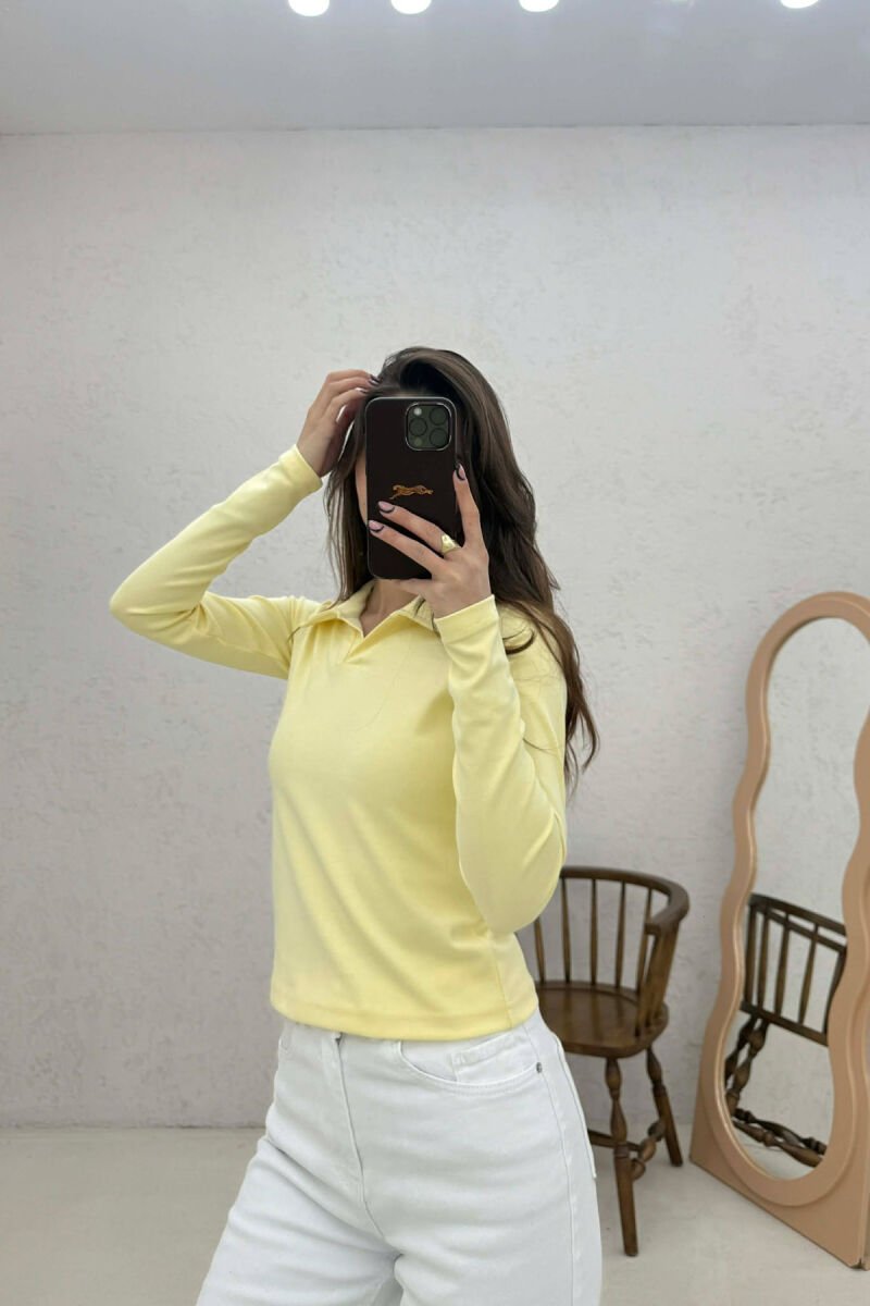 ONE COLOR POLO NECK WOMAN SWEATSHIRT YELLOW/E VERDHE - 2