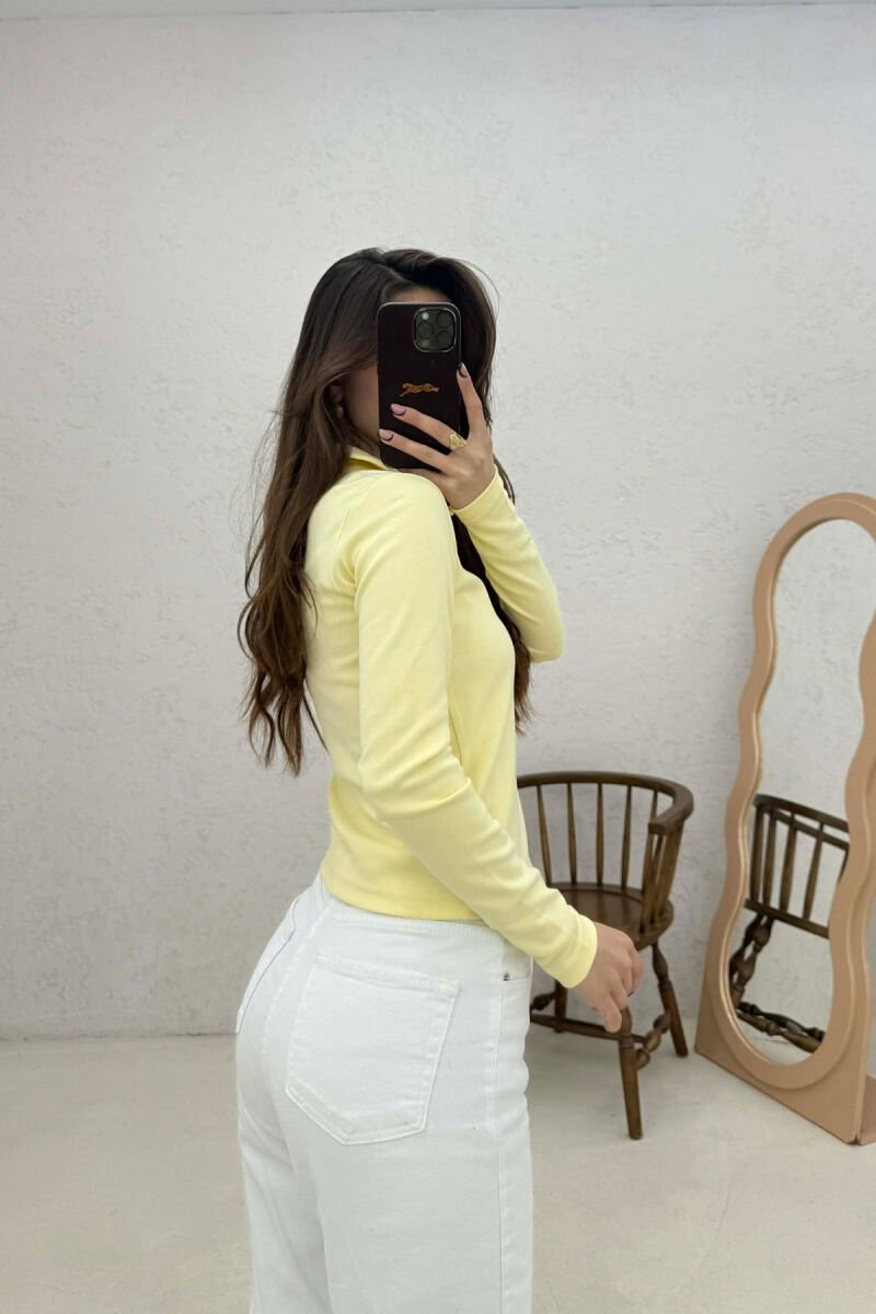 ONE COLOR POLO NECK WOMAN SWEATSHIRT YELLOW/E VERDHE - 4