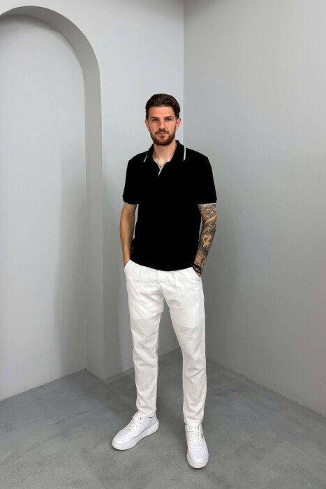 ONE COLOR POLO NECK MEN T-SHIRT BLACK/ E ZEZE - 3