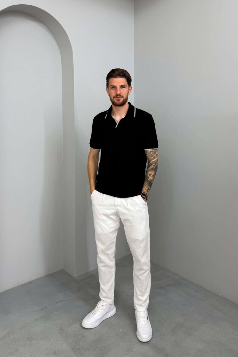 ONE COLOR POLO NECK MEN T-SHIRT BLACK/ E ZEZE - 3