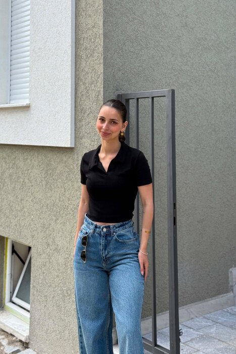 ONE COLOR POLO NECK WOMAN T-SHIRT BLACK/ E ZEZE - KLAUDIO FASHION