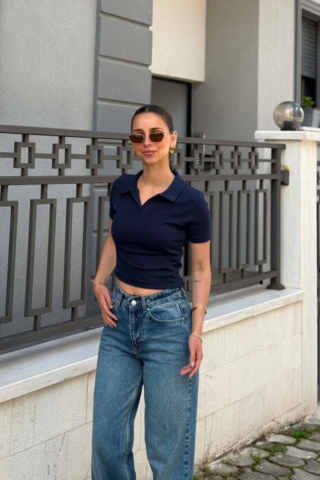 ONE COLOR POLO NECK WOMAN T-SHIRT BLUE/BLU - KLAUDIO FASHION