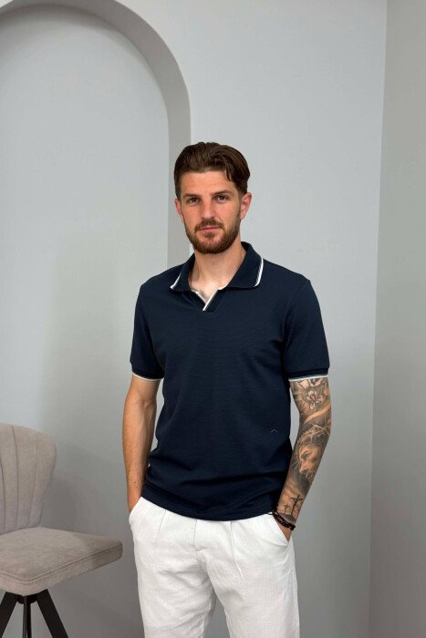 ONE COLOR POLO NECK MEN T-SHIRT BLUE/BLU 