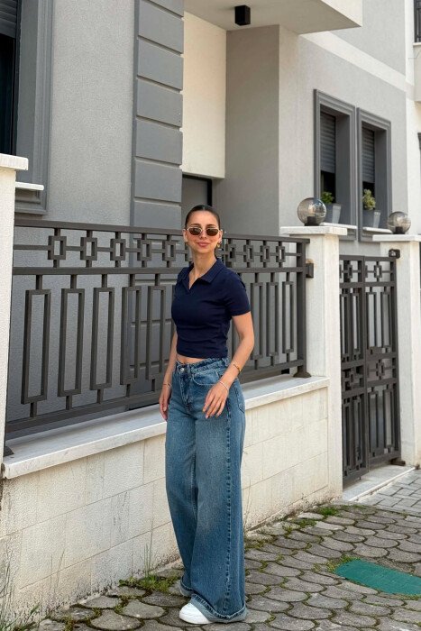ONE COLOR POLO NECK WOMAN T-SHIRT BLUE/BLU - 5