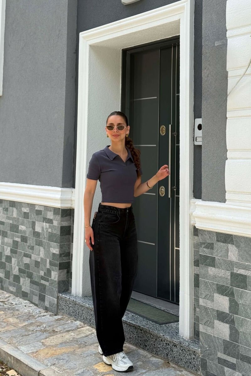 ONE COLOR POLO NECK WOMAN T-SHIRT GREY/GRI - 1