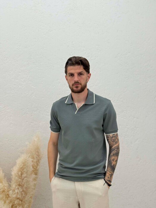 ONE COLOR POLO NECK MEN T-SHIRT GREY/GRI 