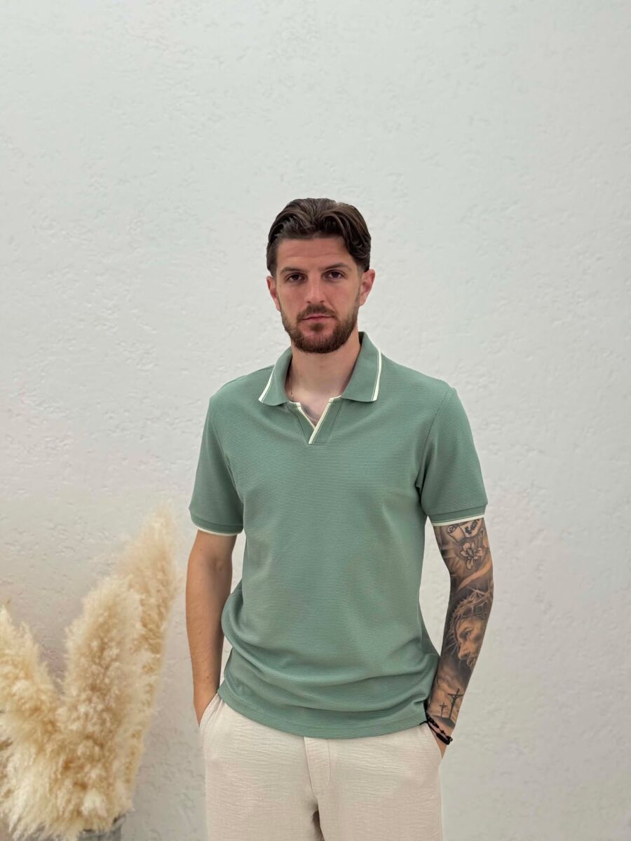 ONE COLOR POLO NECK MEN T-SHIRT MINT/MENTE - 1