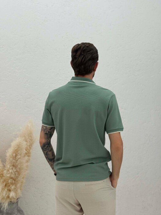 ONE COLOR POLO NECK MEN T-SHIRT MINT/MENTE - 2