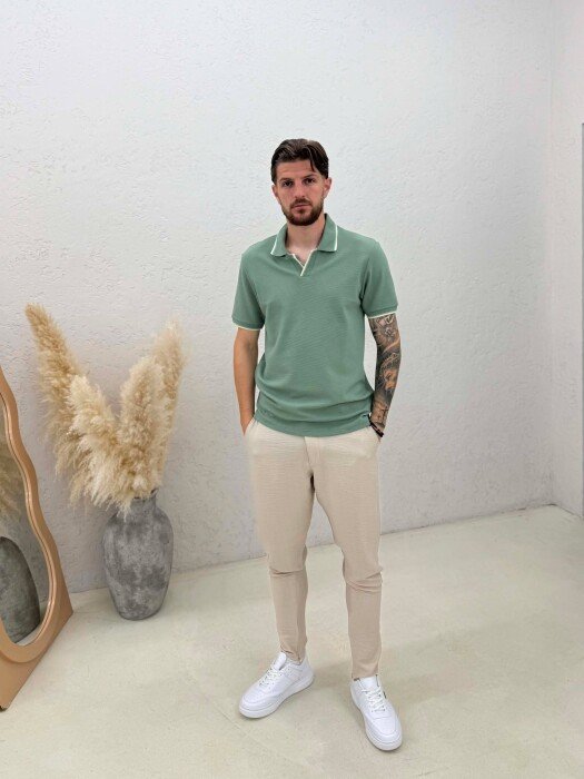 ONE COLOR POLO NECK MEN T-SHIRT MINT/MENTE - 3