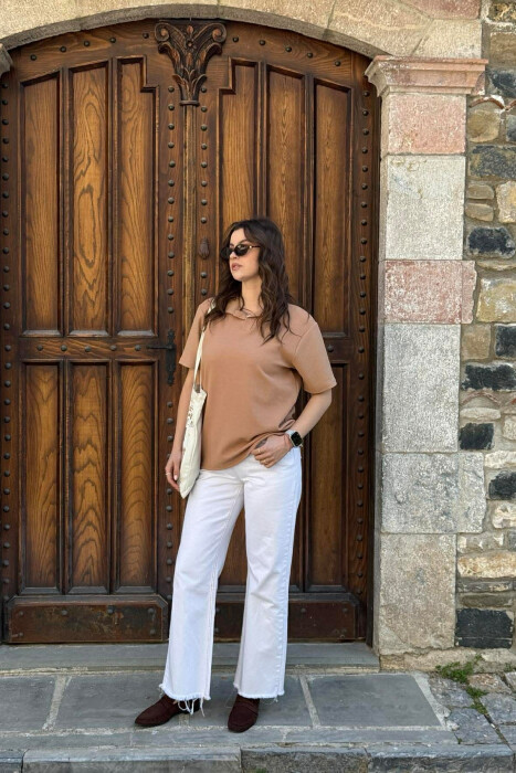 ONE COLOR POLO NECK WOMAN T-SHIRT + 6 PAIR SOCKS BEIGE/BEZHE - KLAUDIO FASHION