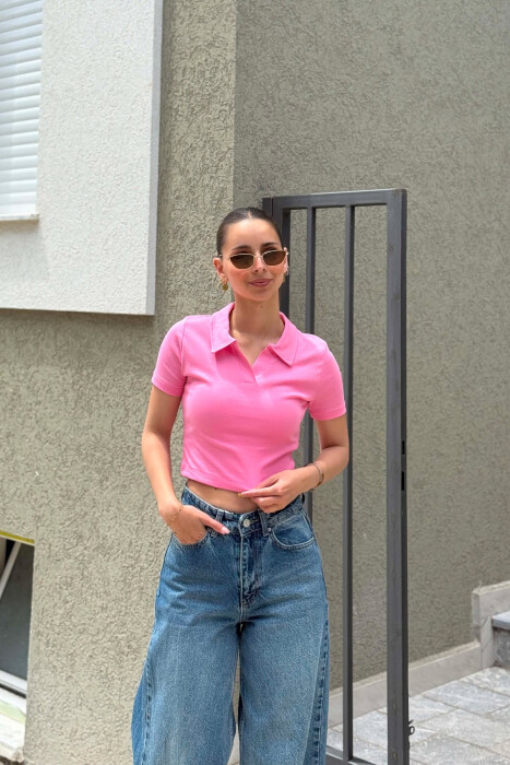 T-SHIRT NJE NGJYRESH ME JAKE POLO PER FEMRA NE NGJYRE ROZE - KLAUDIO FASHION