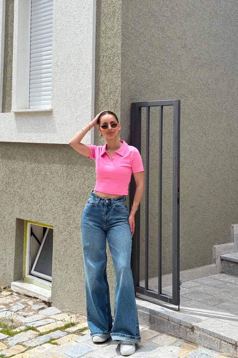 ONE COLOR POLO NECK WOMAN T-SHIRT PINK/ROZE - 4