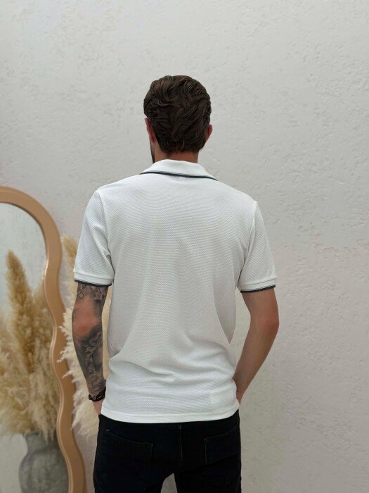 ONE COLOR POLO NECK MEN T-SHIRT WHITE-E BARDHE - 4