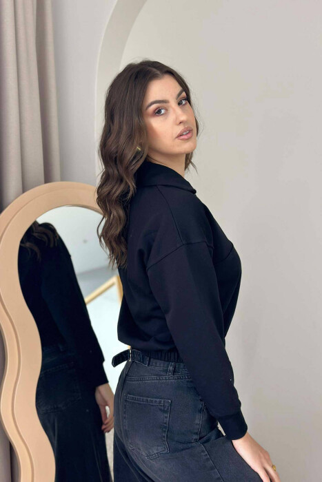 ONE COLOR POLO NECK WOMEN BLOUSE BLACK/ E ZEZE - 4