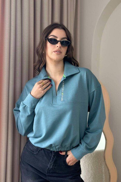 ONE COLOR POLO NECK WOMEN BLOUSE BLUE STONE/GK 
