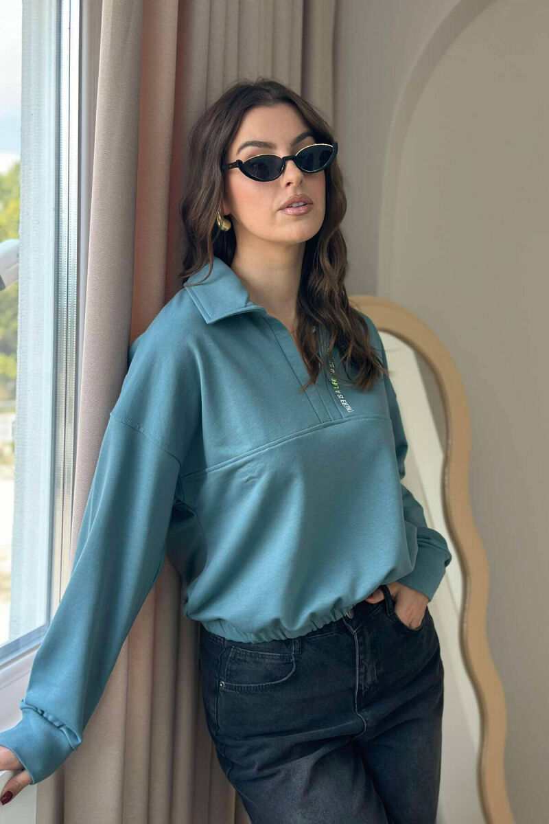 ONE COLOR POLO NECK WOMEN BLOUSE BLUE STONE/GK - 2