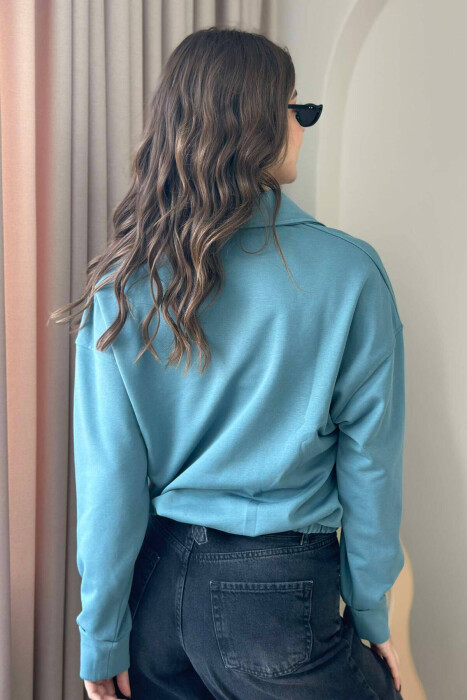 ONE COLOR POLO NECK WOMEN BLOUSE BLUE STONE/GK - 4