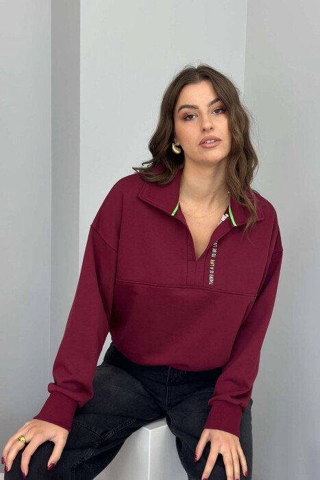 ONE COLOR POLO NECK WOMEN BLOUSE BURGUNDY/VISHNJE - 1