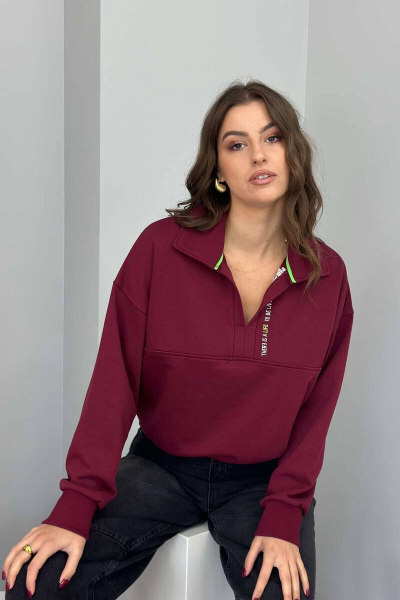ONE COLOR POLO NECK WOMEN BLOUSE BURGUNDY/VISHNJE - 1