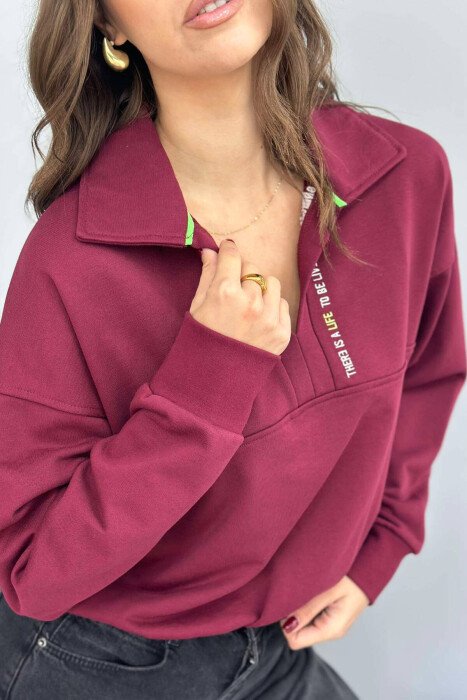 ONE COLOR POLO NECK WOMEN BLOUSE BURGUNDY/VISHNJE - 2