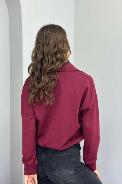 ONE COLOR POLO NECK WOMEN BLOUSE BURGUNDY/VISHNJE - 3