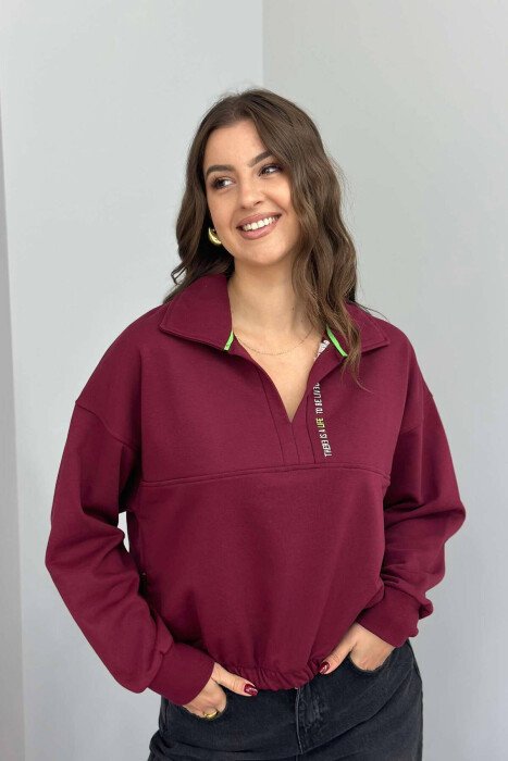 ONE COLOR POLO NECK WOMEN BLOUSE BURGUNDY/VISHNJE - 4