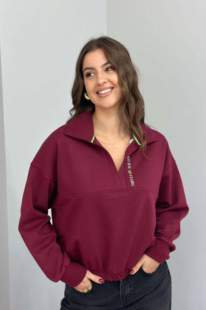 ONE COLOR POLO NECK WOMEN BLOUSE BURGUNDY/VISHNJE - 4