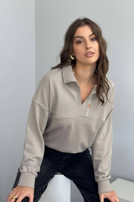 ONE COLOR POLO NECK WOMEN BLOUSE GREY/GRI - 1