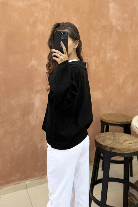 ONE COLOR POLO NECK WOMEN SWEATER BLACK/ E ZEZE - 2