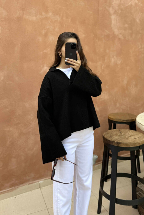 ONE COLOR POLO NECK WOMEN SWEATER BLACK/ E ZEZE - 4