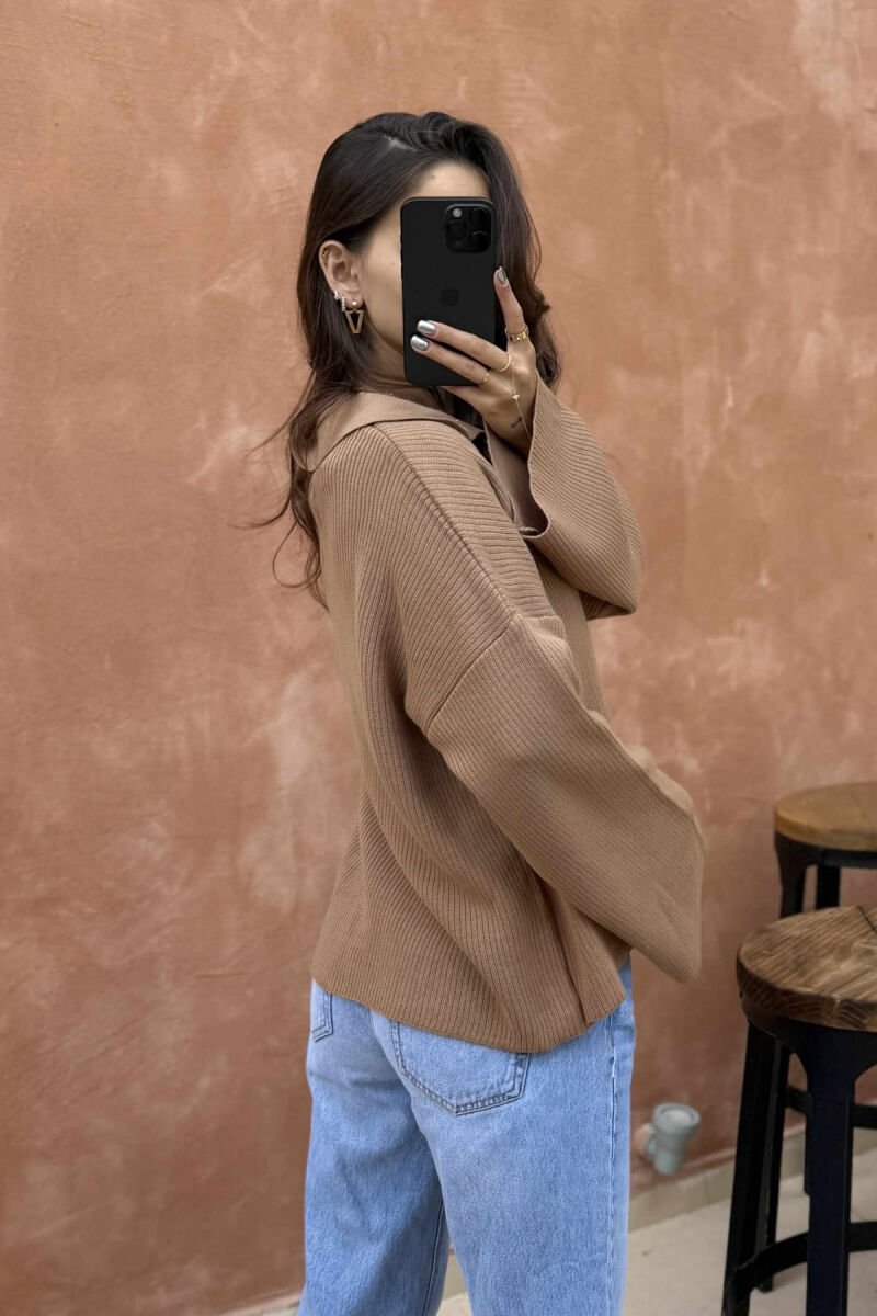 ONE COLOR POLO NECK WOMEN SWEATER BROWN/KAFE - 5