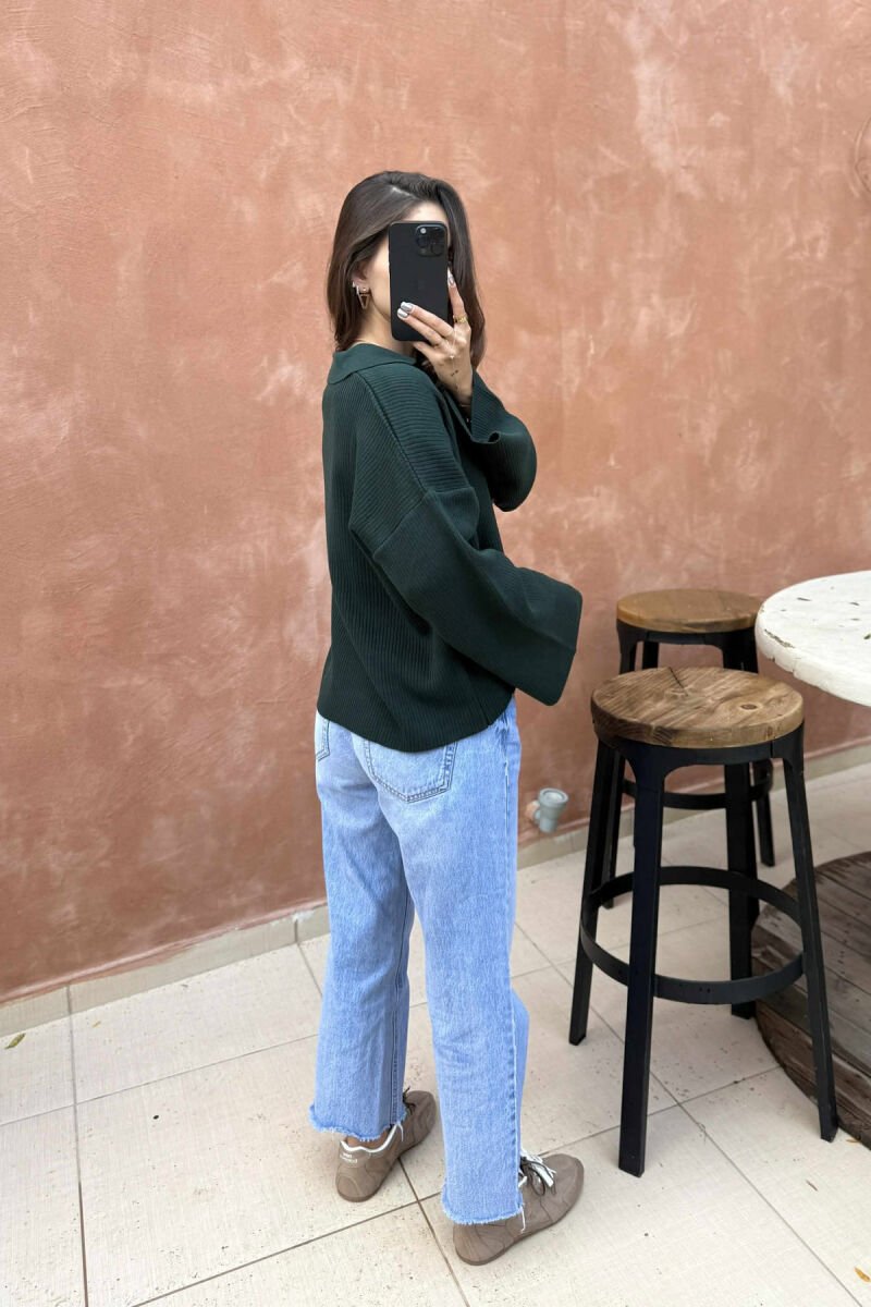 ONE COLOR POLO NECK WOMEN SWEATER GREEN/JESHILE - 2
