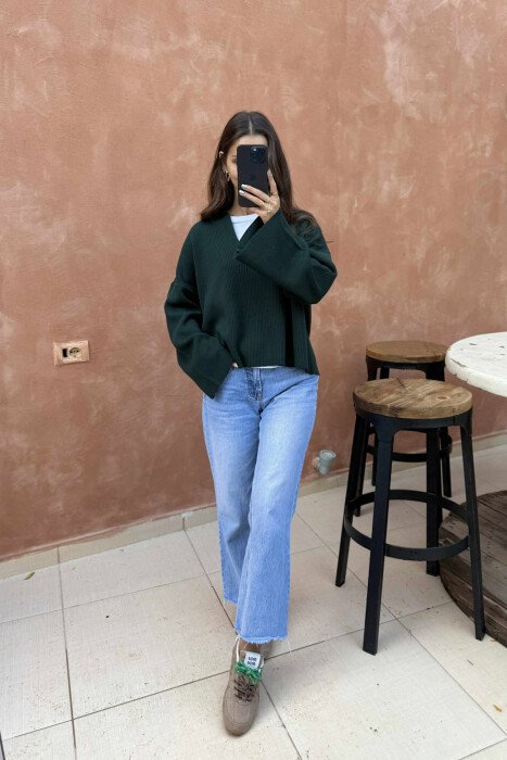 ONE COLOR POLO NECK WOMEN SWEATER GREEN/JESHILE - 4