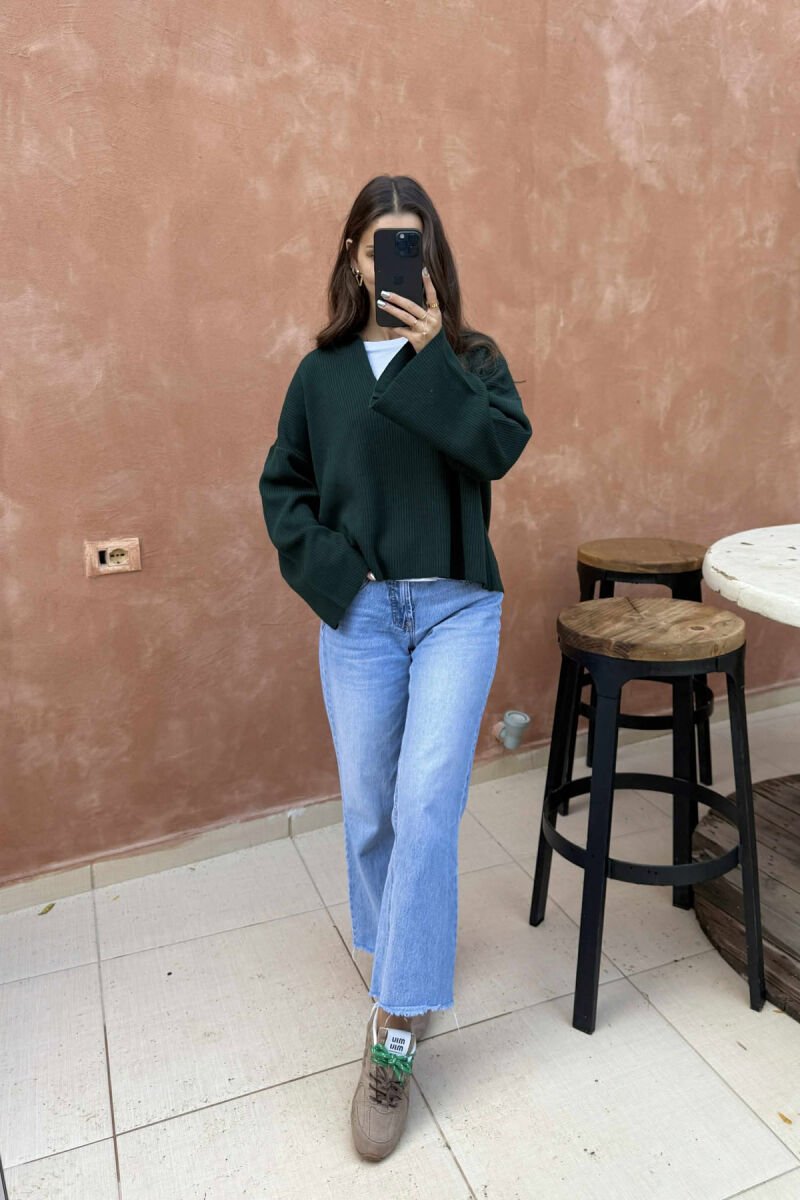 ONE COLOR POLO NECK WOMEN SWEATER GREEN/JESHILE - 4