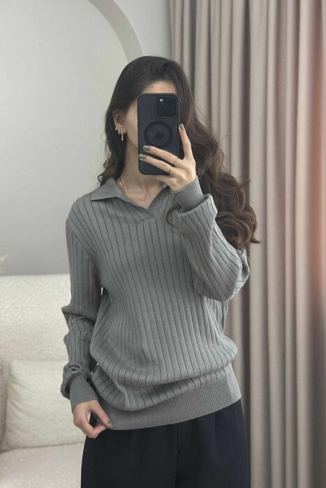 ONE COLOR POLO NECK WOMEN SWEATER GREY/GRI - 2