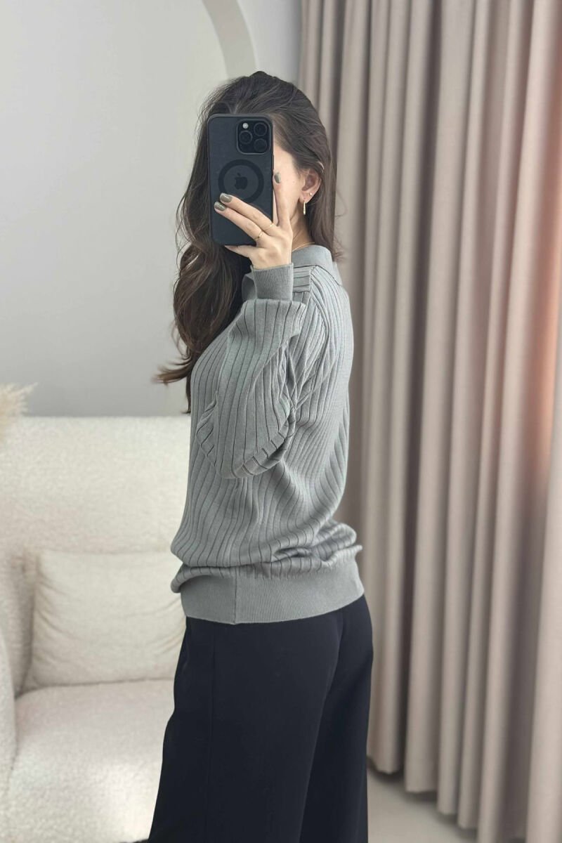 ONE COLOR POLO NECK WOMEN SWEATER GREY/GRI - 3