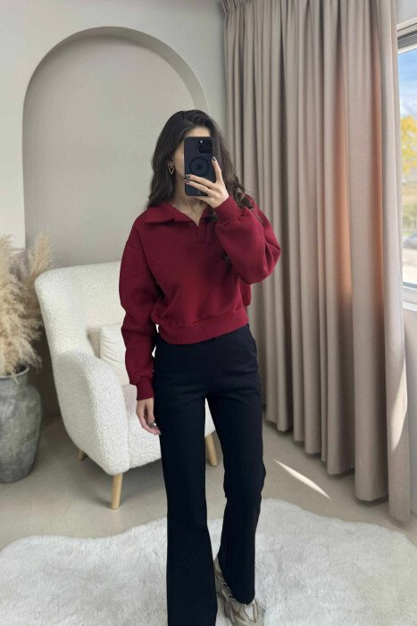 ONE COLOR POLO WOMEN SWEATSHIRT BURGUNDY/VISHNJE 