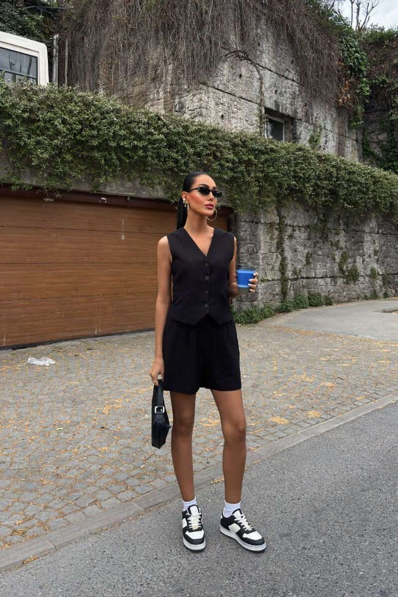 ONE COLOR PREMIUM VEST+SHORTS WOMEN SET BLACK/ E ZEZE - 1
