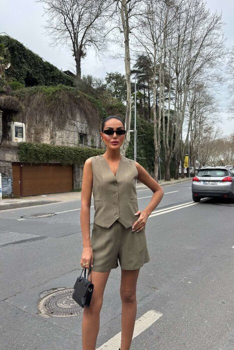 ONE COLOR PREMIUM VEST+SHORTS WOMEN SET GREEN/JESHILE - 1