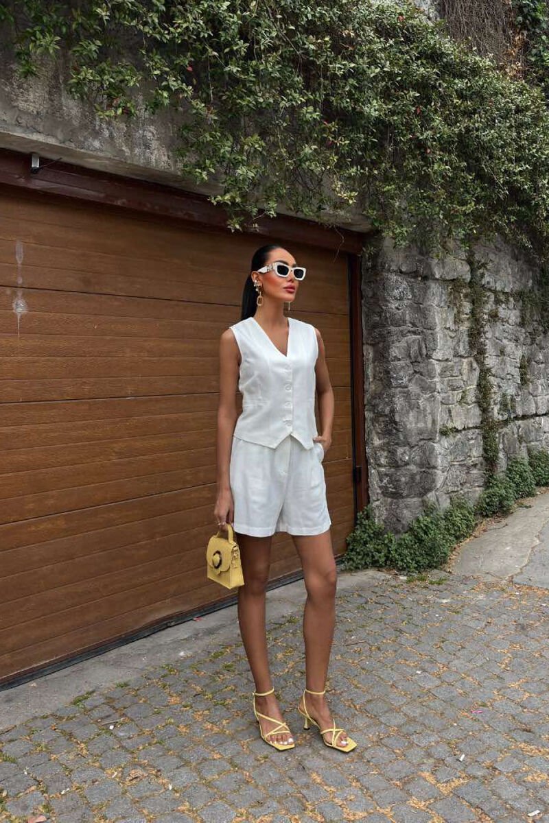 ONE COLOR PREMIUM VEST+SHORTS WOMEN SET WHITE-E BARDHE - 1