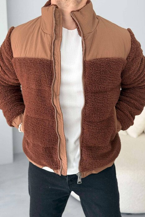 ONE COLOR PUFFER MEN JACKET BROWN/KAFE - KLAUDIO FASHION