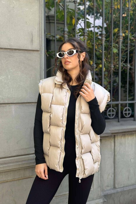 ONE COLOR PUFFER WOMEN GILET BEIGE/BEZHE - 2
