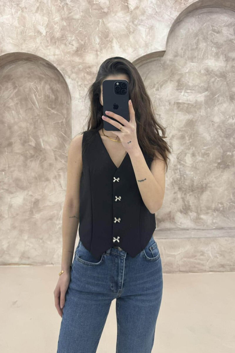 ONE COLOR RIBBON BUTTONS DETAIL WOMEN VEST BLACK/ E ZEZE - 1