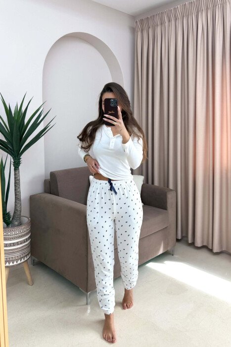 ONE COLOR RIBBON DESIGN WOMAN JOGGERS WHITE-E BARDHE - KLAUDIO FASHION