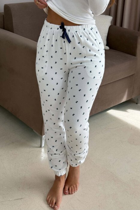 ONE COLOR RIBBON DESIGN WOMAN JOGGERS WHITE-E BARDHE - 2