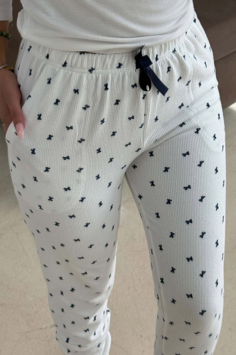 ONE COLOR RIBBON DESIGN WOMAN JOGGERS WHITE-E BARDHE - 4