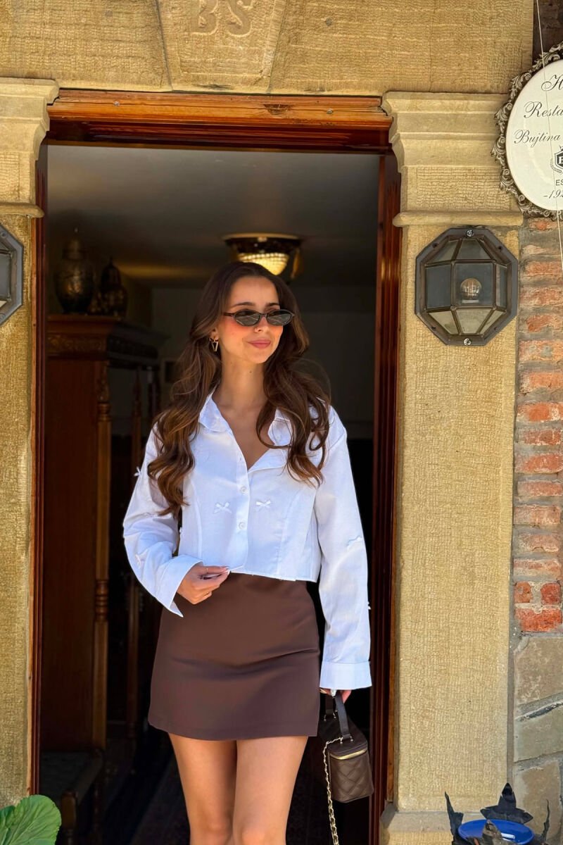 ONE COLOR RIBBON DETAILS WOMAN SHIRT WHITE-E BARDHE - 6