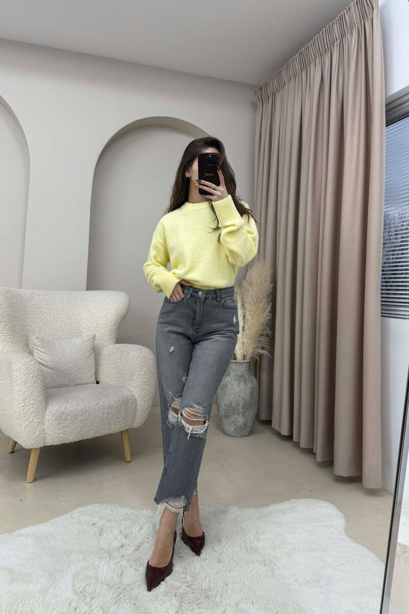 ONE COLOR RIPPED CUT OFF EDGES WOMEN JEANS GREY/GRI - 3